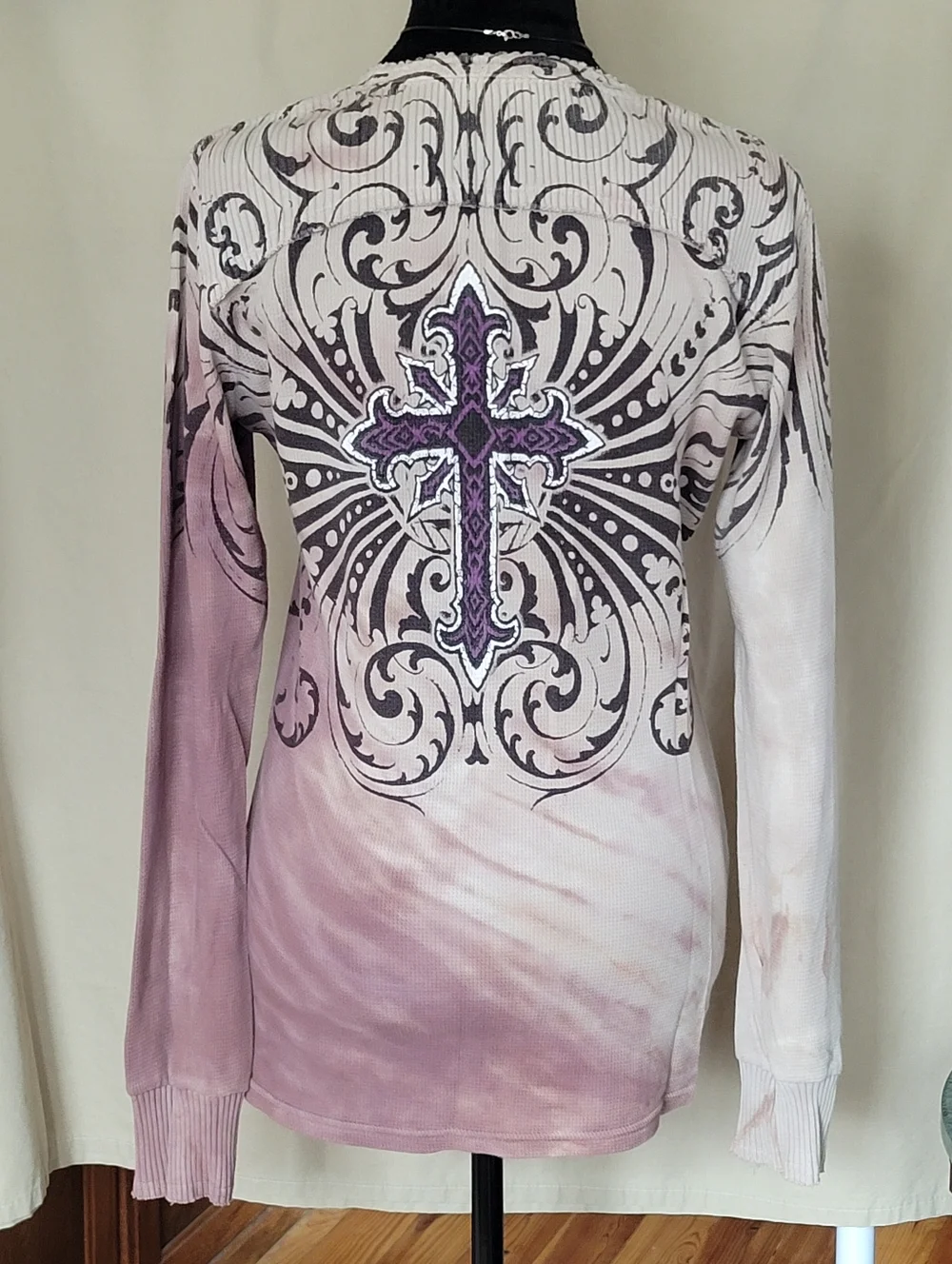 Sinful Women's Purple Heart & Wing Long Sleeve Top - Picture 4 of 7